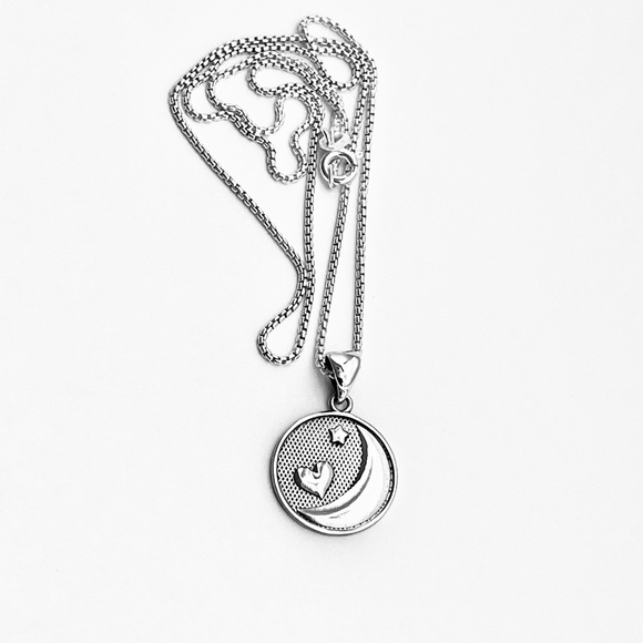 Sterling Silver I Love You To Moon & Back Necklace, Heart and Moon Jewelry Chain - Picture 3 of 13